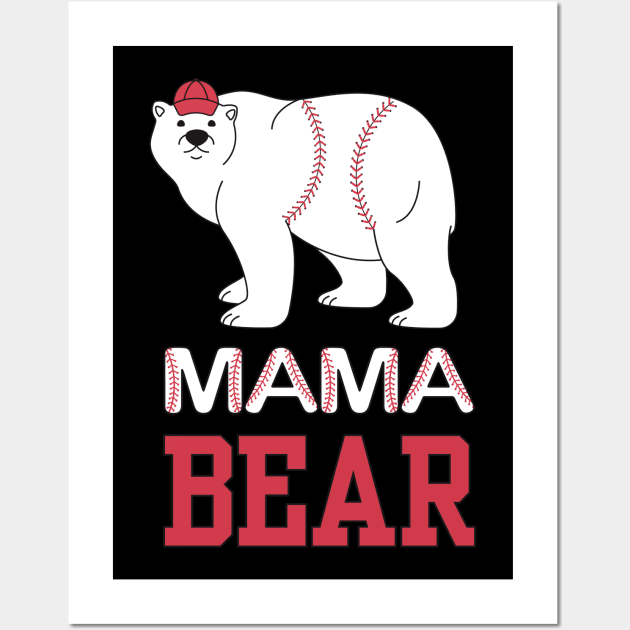 Mama Bear, White Bear, Baseball Mom Wall Art by KnockingLouder